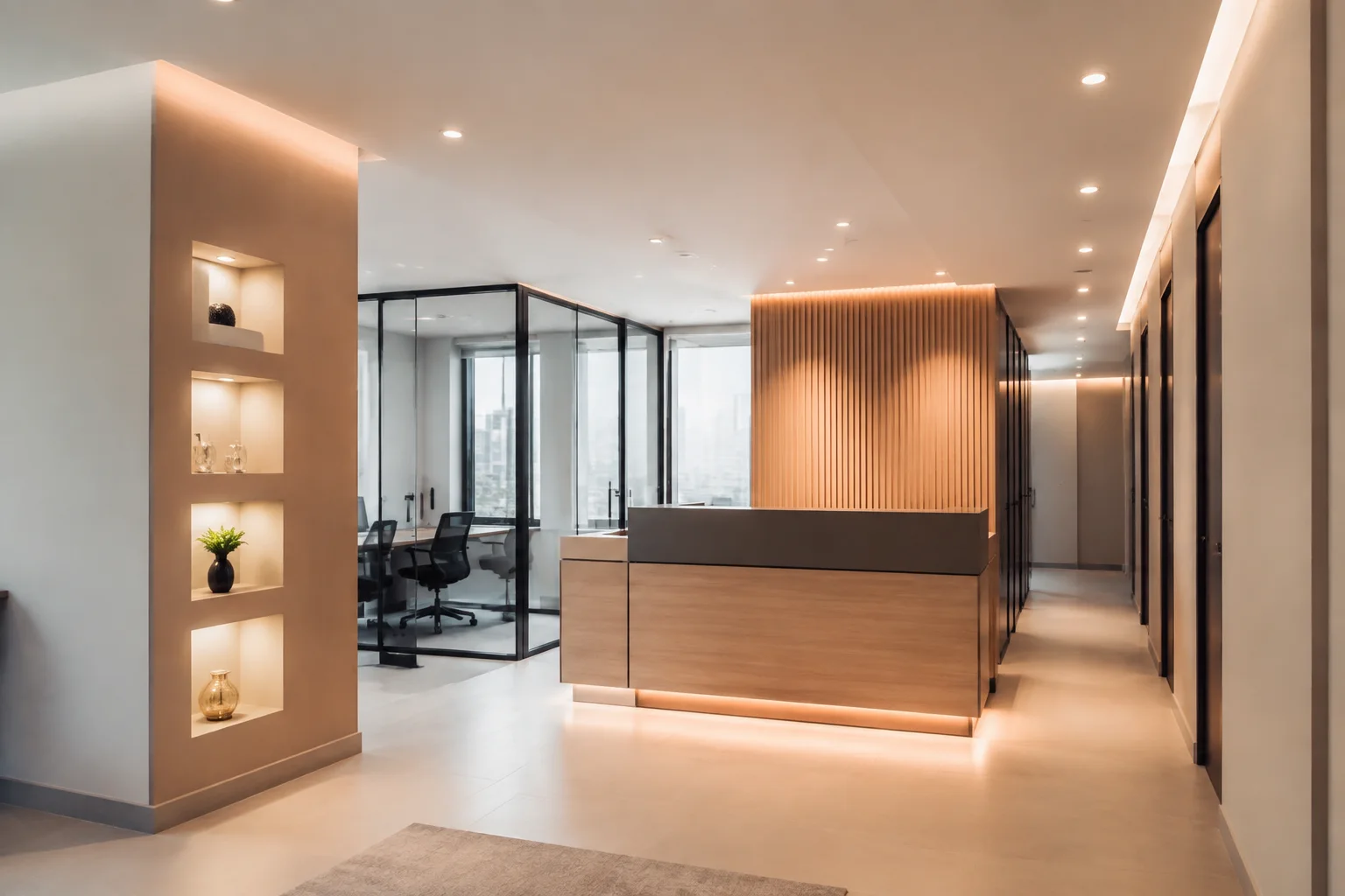 Ambiente comercial com divisórias e teto de drywall